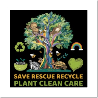 Save Bees Rescue Animals Recycle Plastic Earth Day Posters and Art